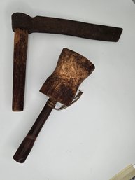 Vintage Froe (a Tool For Splitting Wood) And A Matching Wooden Mallet