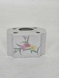 White Porcelain Toothbrush Holder With Floral Print