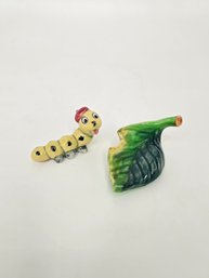 The CUTEST Caterpillar And Leaf Salt And Pepper Shakers Made In Japan