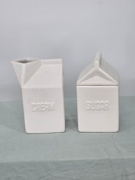 Milk Carton Ceramic Sugar And Creamer