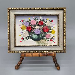 Small Hand Painted And Signed Floral Artwork With Easel