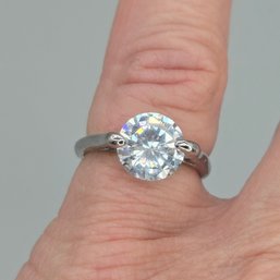 Silver Tone Solitair Clear 9mm Rhinestone Size 5 1/4'