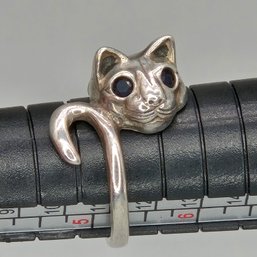 Kabana Sterling Silver Sapphire Eye Cat Ring Size 5 1/4