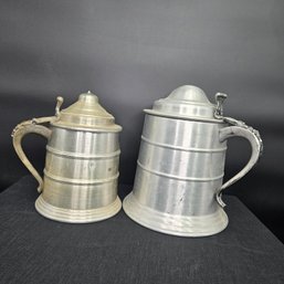 Giant Vintage Mid-century Pewter-tone Beer Stein Cooler And Another Giant Stein