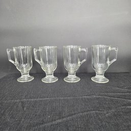 Set Of 4 Vintage Glass Pedistal Irish Coffee Mugs With Squared Handle