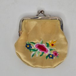 Embroidered Yellow And Pink Silk Coin Purse