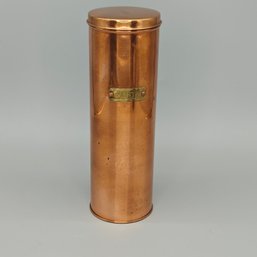 Vintage Copper Pasta Canister With Brass Detailing