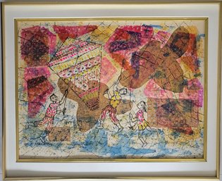 Mixed Media By ME Harston Featuring Children With Kites And Geometic Shapes