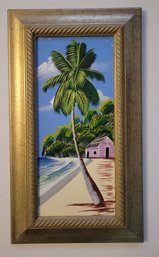 Primitive Art On Canvas By Jean Claude With A Silver Frame