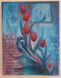 Oil On Canvas Featuring Tulips
