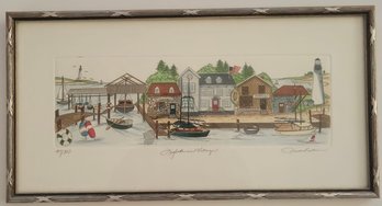 Pencil Signed Limited Edition Color Etching Of Coastal Village