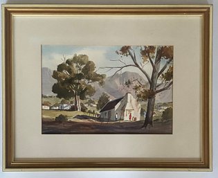 Watercolor, Signed Depicting A Rural Landscape And Summer House (Cape Village)