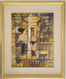Oil On Canvas Painting By Indonesian Artist R. Soebroto Featuring Balinese Village
