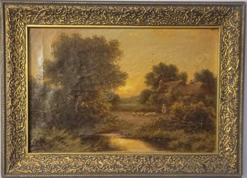 Aged Landscape Oil Painting Of Landscape 19th Or 20th Century. Signed
