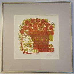 Offset Lithograph By American Artist David Weidman Titled Cats And Flowers