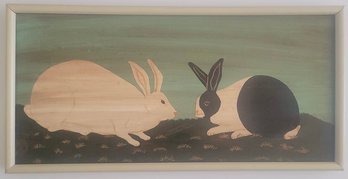 Two Rabbits Painted On Wood