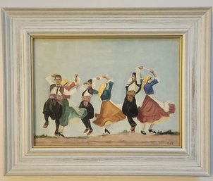Oil On Canvas With Traditional Folk Dancers. Signed On Bottom