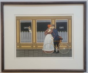 Pencil Signed Limited Edition (95/200) Serigraph Titled 'Stealing A Kiss' By  Jan Balet