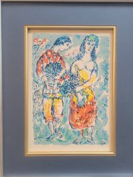 Lithograph Titled Les Amoureux Des Bouquets (Lovers With Bouquet) By Marc Chagall