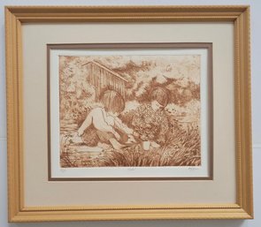 Numbered Etching By Lynne Heffner Signed And Numbered Titled 'pals'