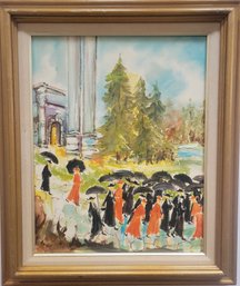 Acrylic On Canvas Of  A Crowd Of People Signed By Margot.