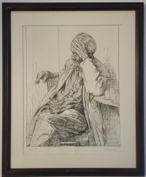 Pencil Signed Engraving Of An Old Man Smoking Signed By Brady