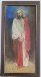 Aged Pastel Painting On Board Of Religious Figure Dated 1912