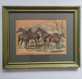 Engraving Print Of Prize Horses. Very Aged