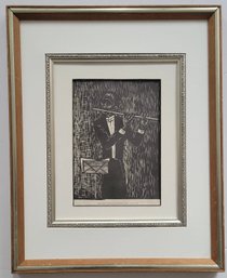 Framed Woodcut Print Titled 'Fltenspieler' (Flautist) By The German Artist Gerhard Marcks.