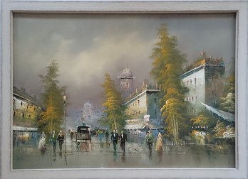 Impressionist Oil Painting Depictin A Rainy Parisian Street Scene