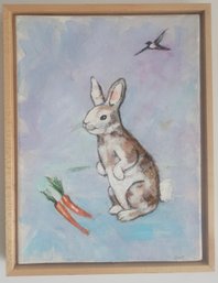 Framed Oil Painting Of Little Bunny