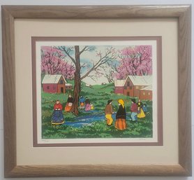 Limited Edition Serigraph Of Primitive Folk Art By Artist Dena Titled 'Summer Fields'