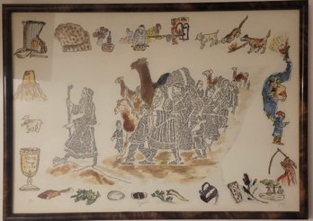 Mixed Media Micro-Calligraphy Depicting Bibilical Scene