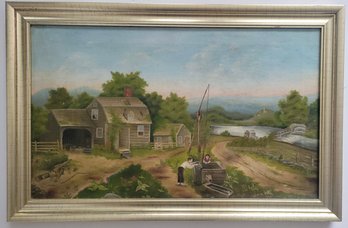Oil Painting Of A Rural Farmhouse