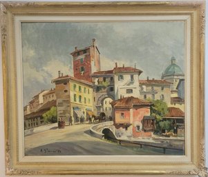 Impressionist Oil Painting Of European Town.