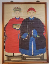 Vintage Chinese Ancestral Portrait Likely Referencing Qing Dynasty