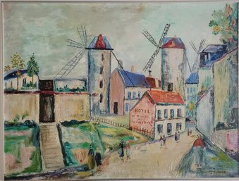 Oil Reproduction Of Utrillos Windmills Of Montmarte Painted By John G Jenest