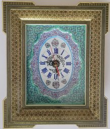Persian Khatamkari Wall Clock Featuring Intricate Marquetry And Enamel Work