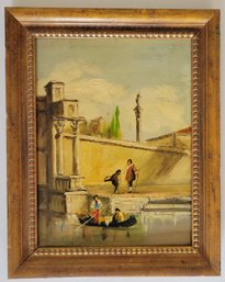 Impressionist Oil On Wood Featuring A Venetian Canal Scene