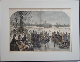 Vintage Print Titled 'skating I The Central Park' By Jules Tavernier