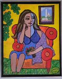 Semi-abstract Portrait Of A Woman With Split-toned Facial Coloring Oil On Canvas