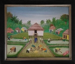 Haitian Landscape Oil On Canvas By Michaelle Obin