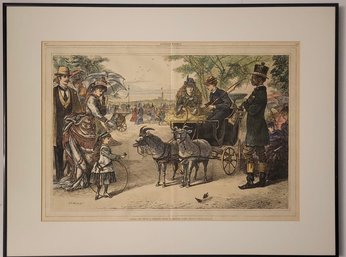 Print By Arthur Lumley Depicts 'Taking The Reins - A Familiar Scene In Central Park'