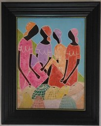 Oil On Board Titled 'Les Marchandes De Paniers' (The Basket Sellers) By Hilome Ose