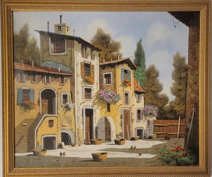 Oil On Canvas Of Italian Village By Guido Borelli