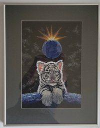 Framed Counted Cross Stitch Picture Titled 'Silent Vigil,'