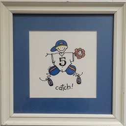 Framed Stick Figure Of Baseball Titled 'Catch!'
