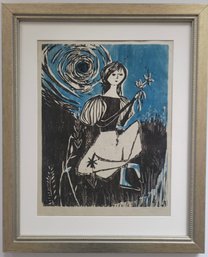 Color Woodblock Print Titled 'The Heart Is A Garden' By Irving Amen