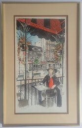 Etching Depicting A Cafe Scene In Montreal, Titled 'Place Jacques-Cartier Et Ses Terrasses'