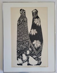 Pencil Signed Limed Edition Lithograph Of Figures In Intricate Patterns
